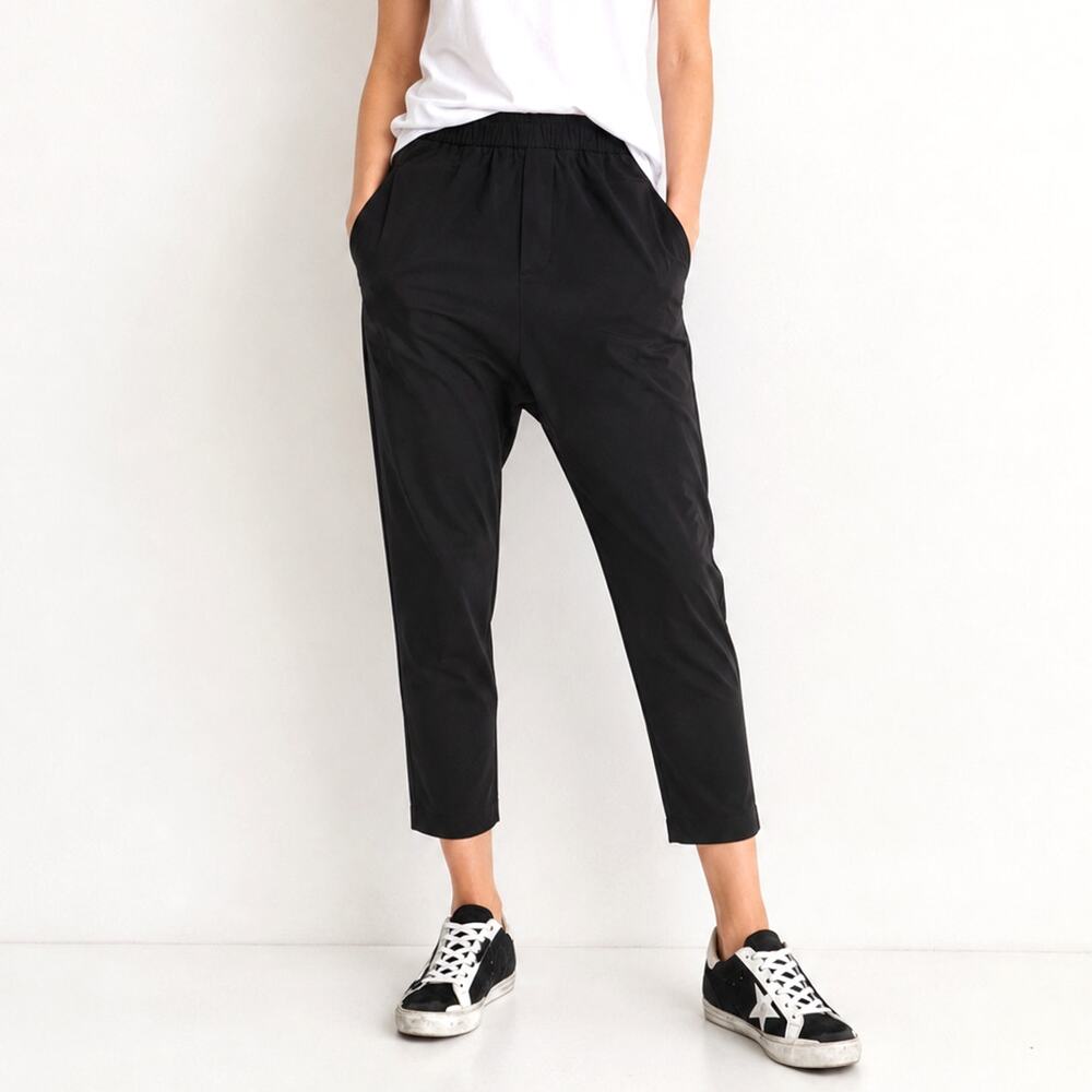 Nili Lotan 8 Elastic Waist Drawstring Paris Pants $495 Virgin Wool Jet Black NWT